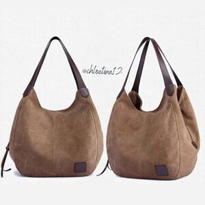 NEW COTTON Canvas Handbag Tote Purse Brown Large Size Choose Color Hobo Bag